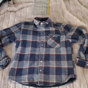 Fleece Lined Blue & Gray Plaid Button-Up Shirt